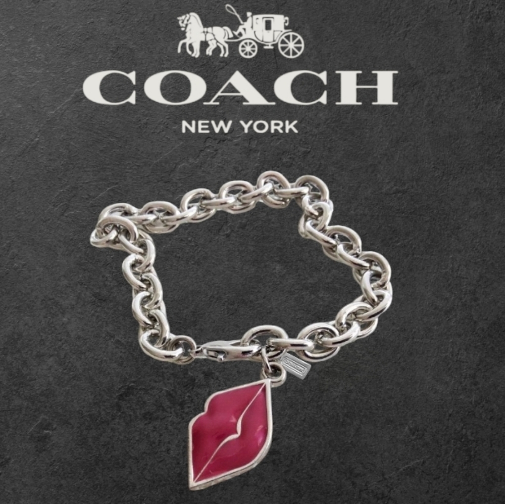 Coach Silver Bracelet with Pink Lip Charm